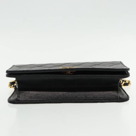 CHANEL Matelasse Chain Shoulder Bag Lamb Skin Black Gold CC Auth 95535 - Picture 9 of 16